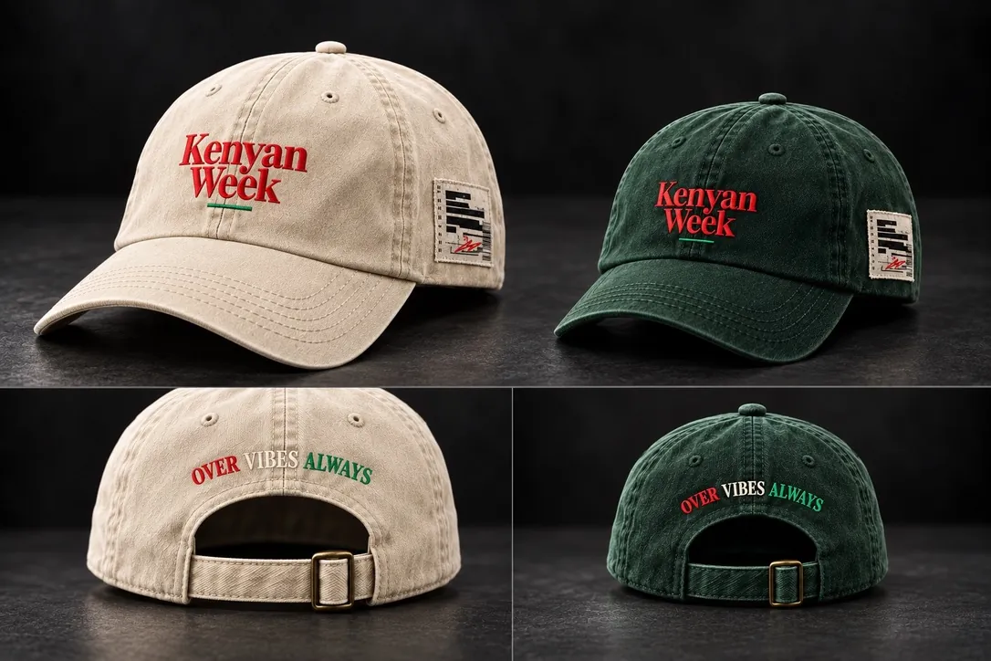 Cap details: Bone and green colourways, with adjustable backs and embroidered lettering.