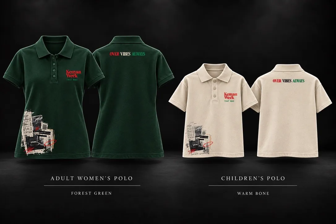 Polos across generations: Forest-green women’s and warm-bone children’s polo concepts.