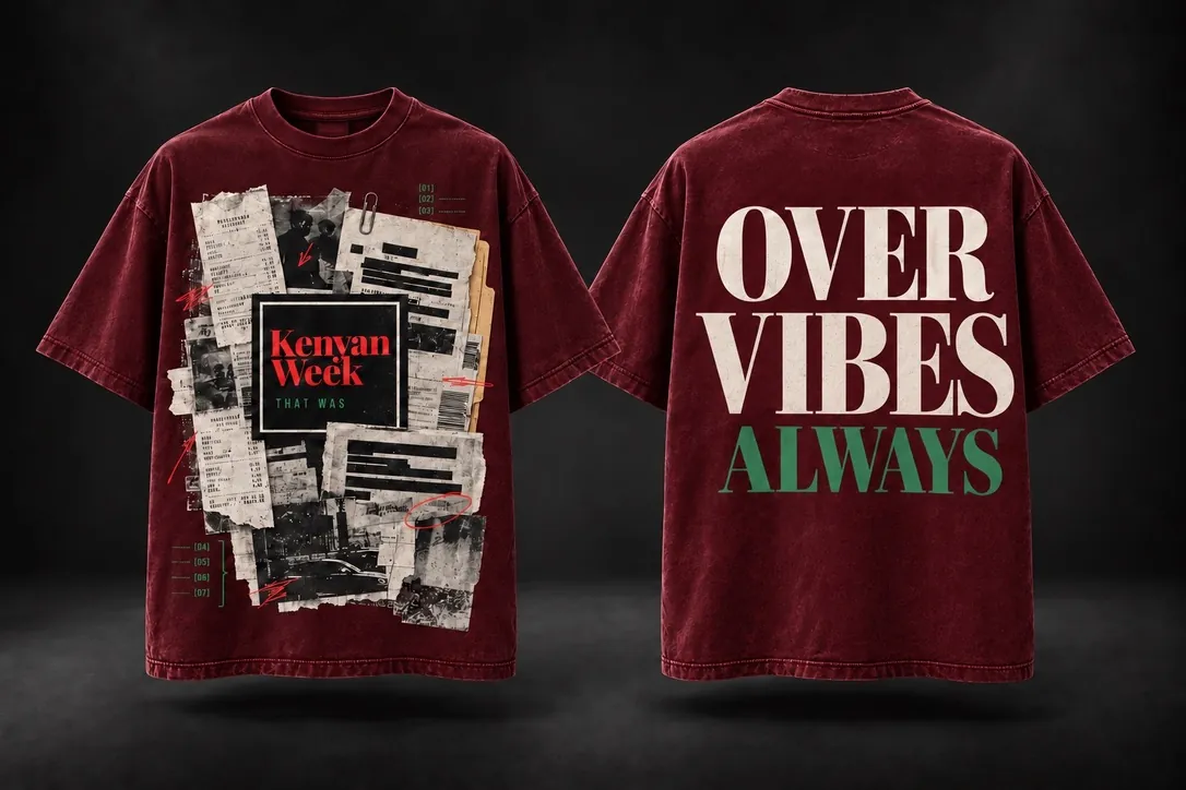 Burgundy: Cream back lettering with a green final line.