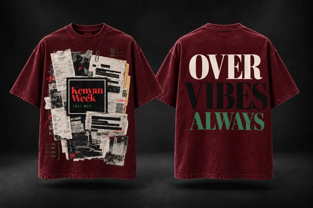 Burgundy — alternate lettering: An alternative back print with black “VIBES” lettering.