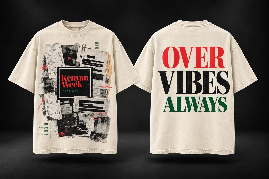 Warm bone: The main collage and red, black and green back lettering.
