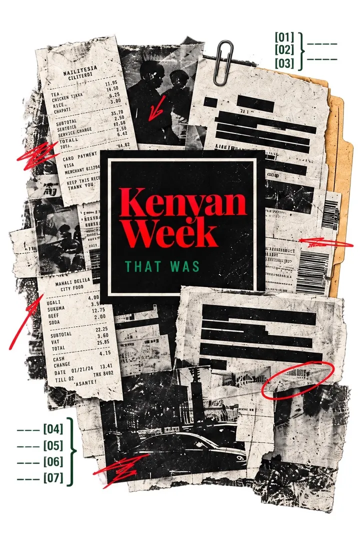 KWTW collage artwork with receipts, redacted documents, red annotations and Kenyan Week That Was branding