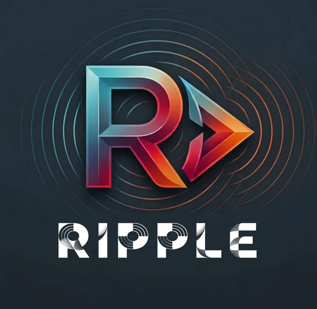 RIPPLE logo with a colourful R, arrow and concentric rings